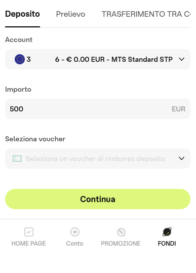 Menu Fondi e Deposito su Ultima