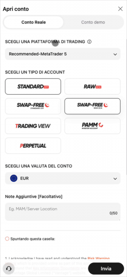 Apertura del conto Copy Trading su Vantage